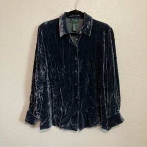 Lauren Ralph Lauren Crushed Velvet Button Down Blouse Long Sleeves Shirt- Sz 12